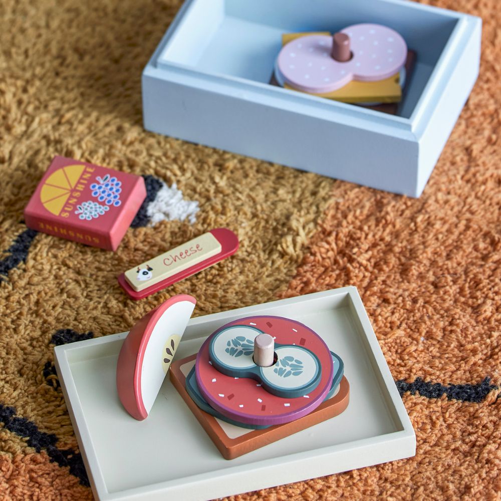 Spielset Lunchbox THYLA, 12-teilig, blau, Holz, Bloomingville