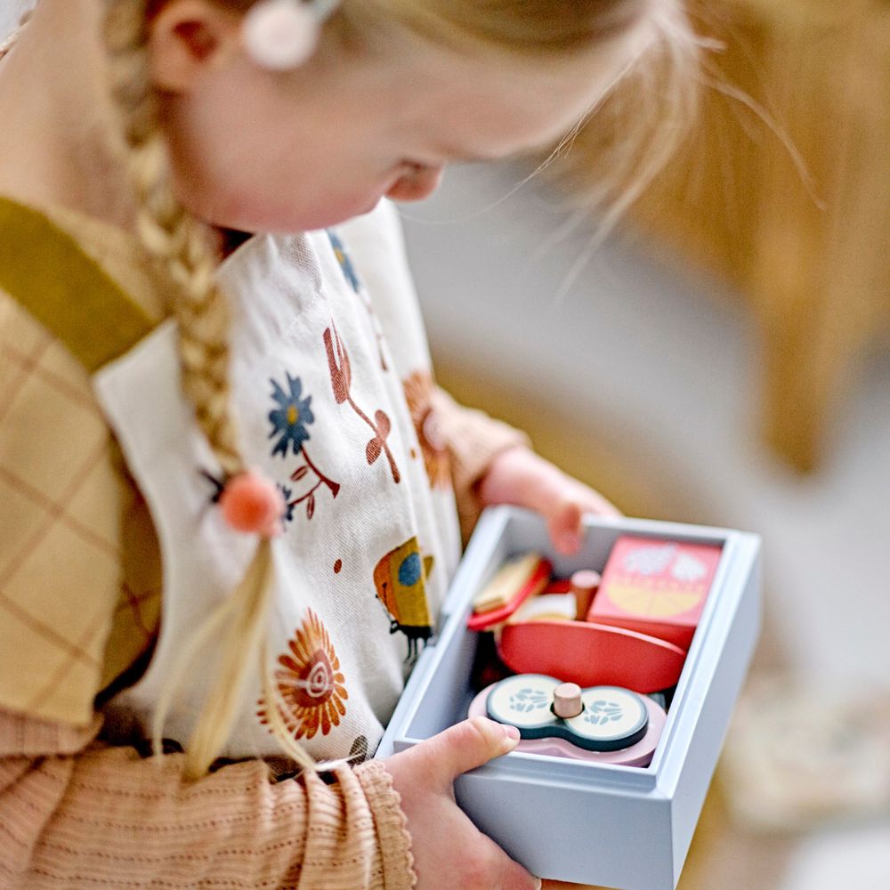 Spielset Lunchbox THYLA, 12-teilig, blau, Holz, Bloomingville