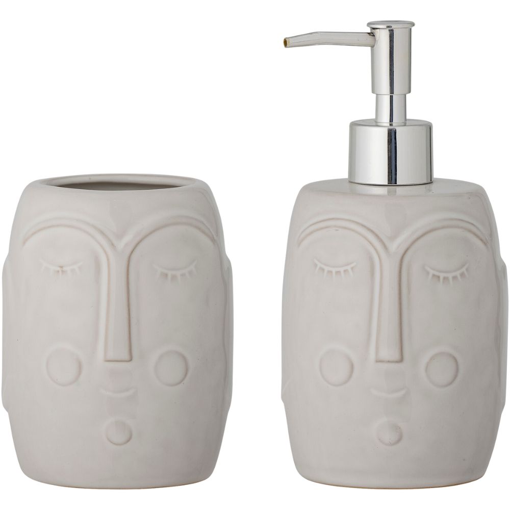 Badezimmerset NIGA, 2er-Set, grau, Porzellan, Bloomingville