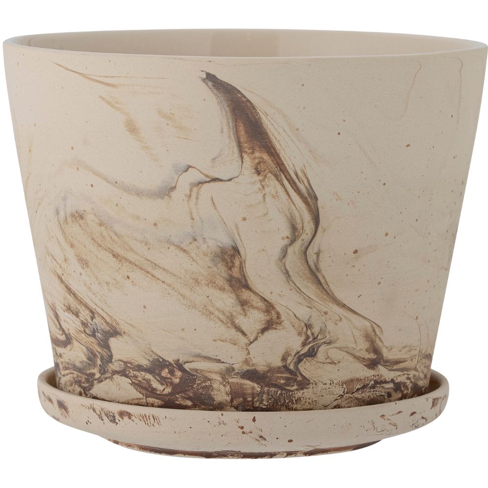 Blumentopf mit Untertasse STACY 21 x 17 cm, braun, Steingut, Bloomingville