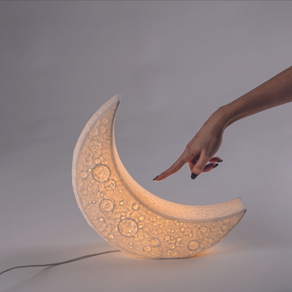 Tischlampe MY TINY MOON 37 cm, weiß, Porzellan, Seletti