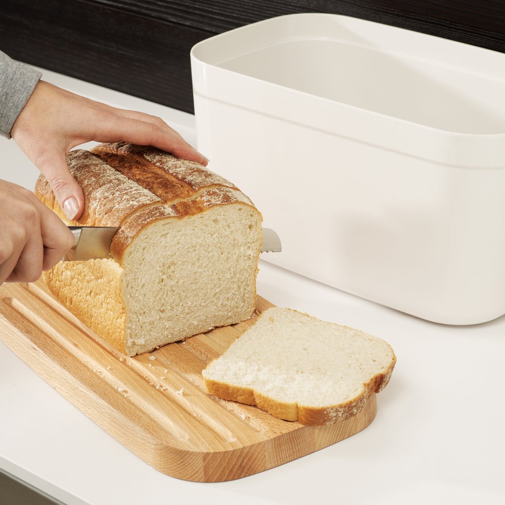 Brotkasten 35 x 22 cm, mit Bambusdeckel/Schneidebrett, weiß, Joseph Joseph