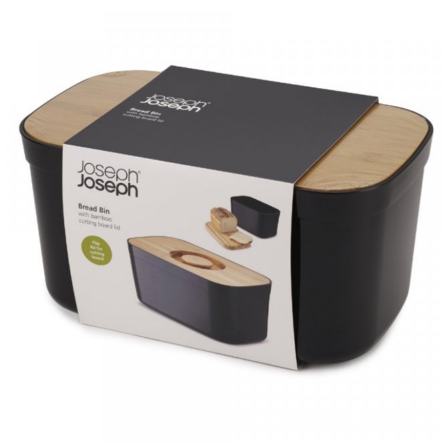 Brotkasten mit Schneidebrett BAMBOO 81103 35 x 22 cm, schwarz, Kunststoff, Joseph Joseph