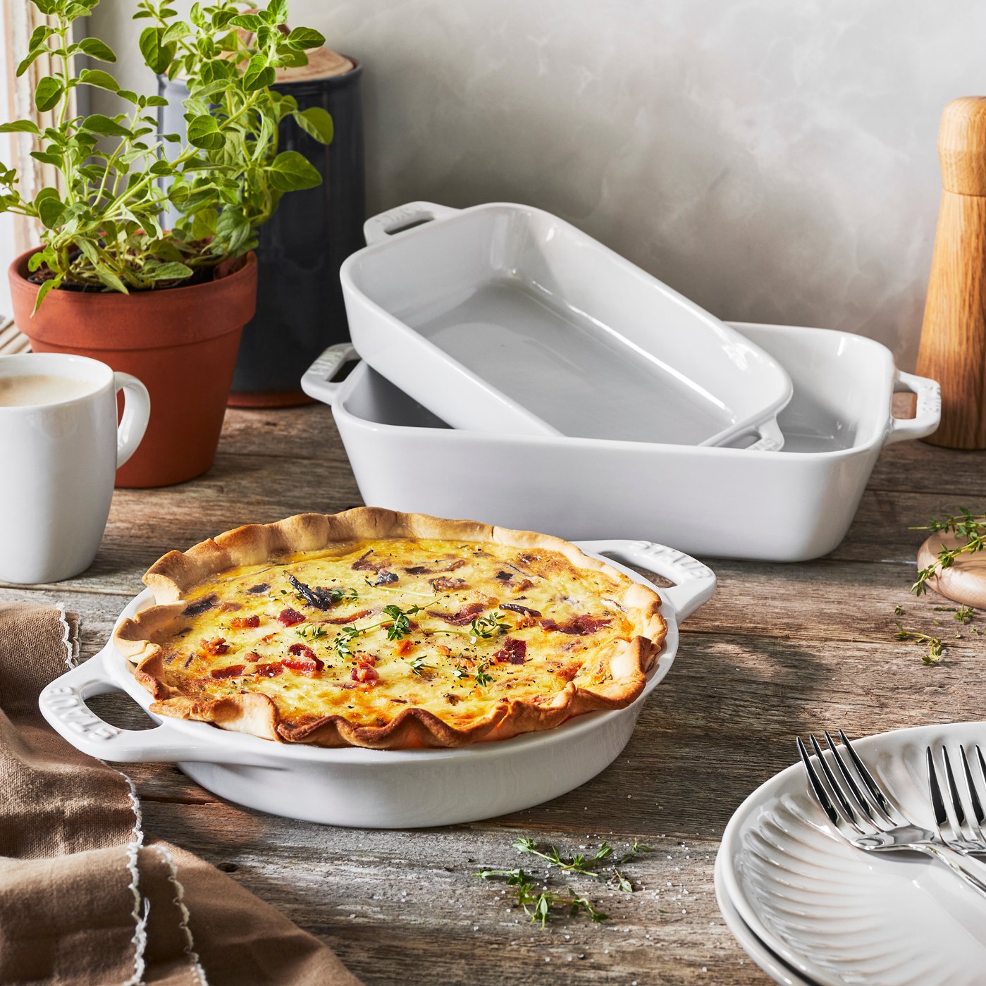 Tarteform Backform 24 cm, weiß, Keramik, Staub