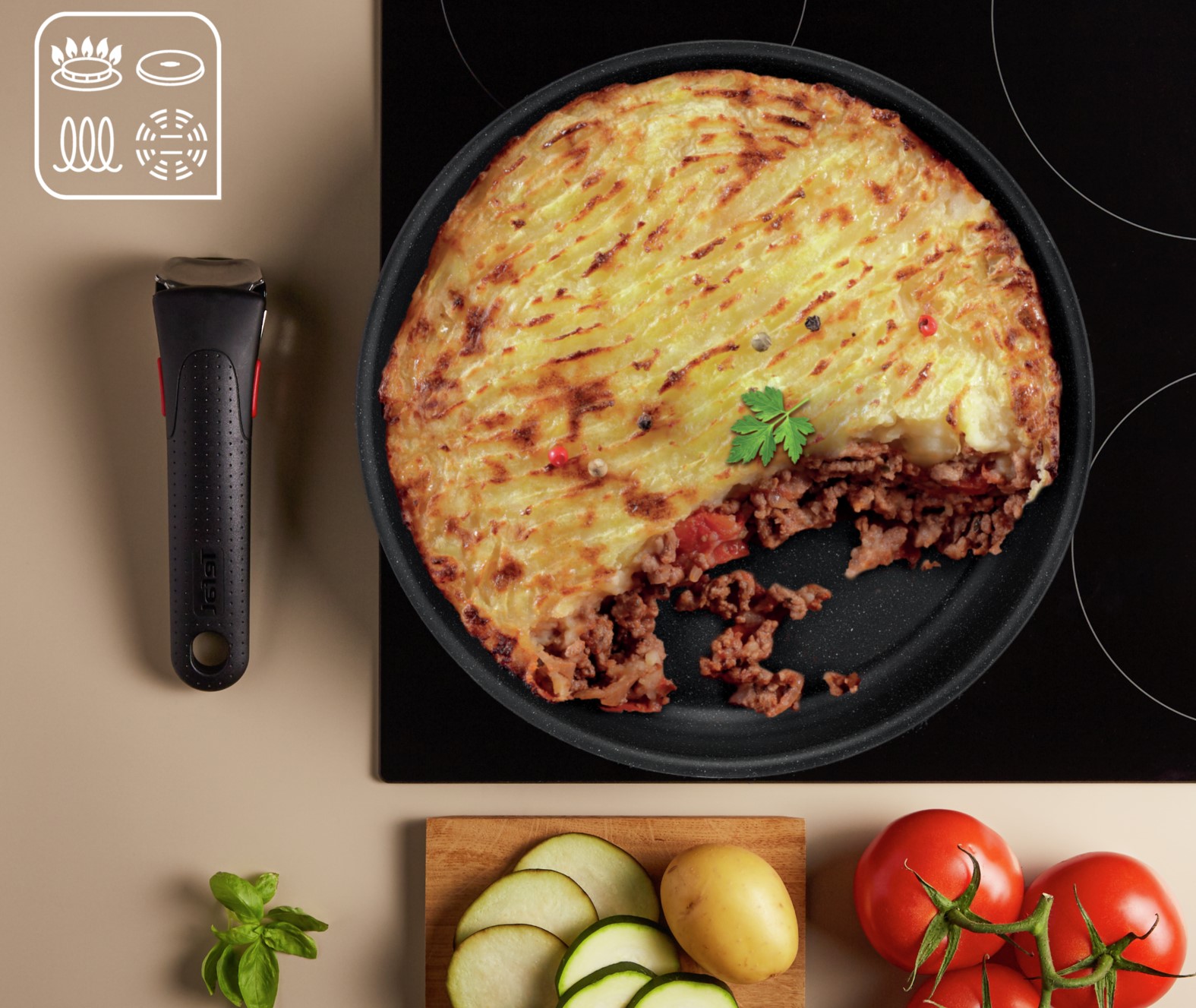 Kochtopfset INGENIO BLACK STONE L3998902, 4-teilig, schwarz, Aluminium, Tefal