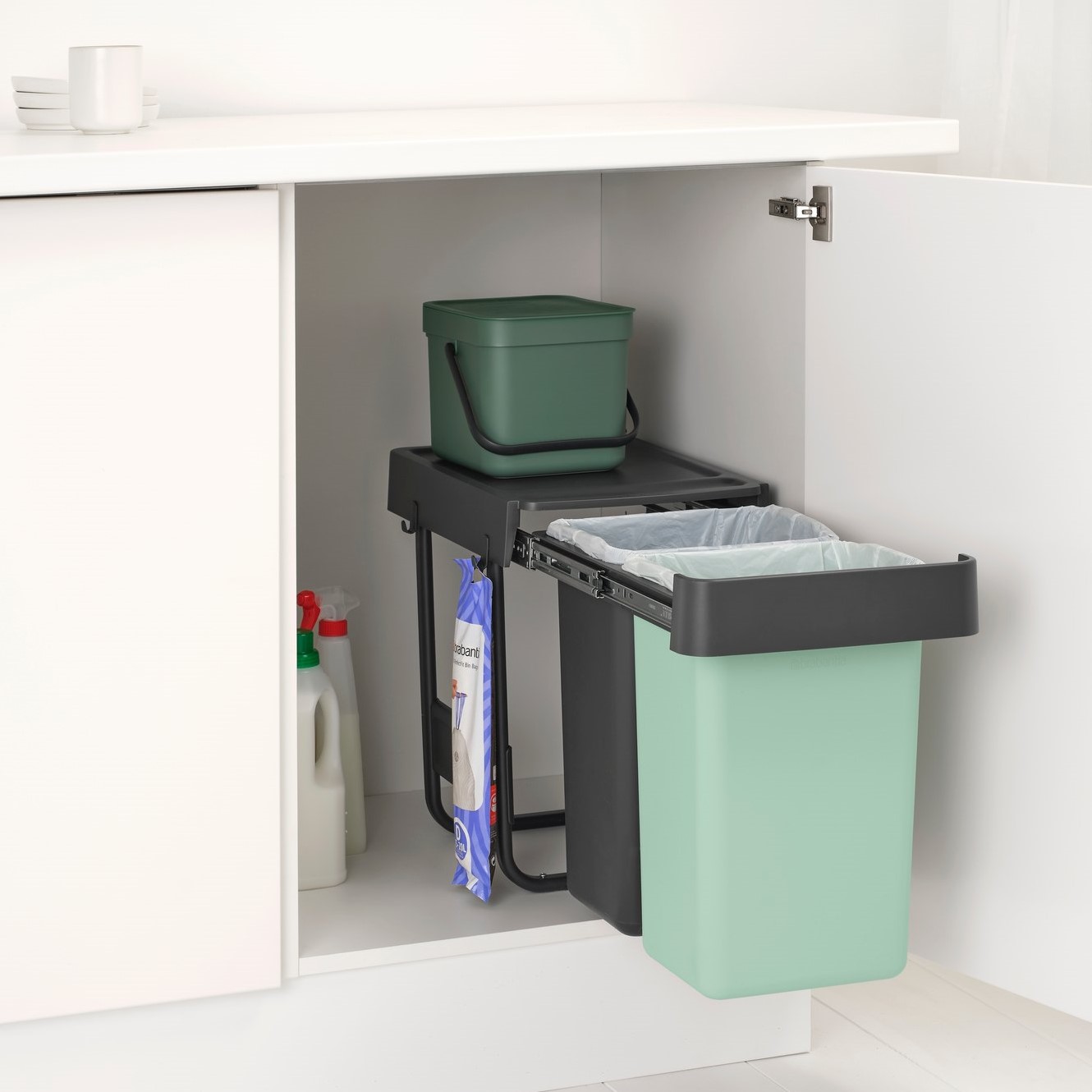 Einbaumülleimer SORT & GO 2x 15 l, dunkelgrau / jade green, Kunststoff, Brabantia