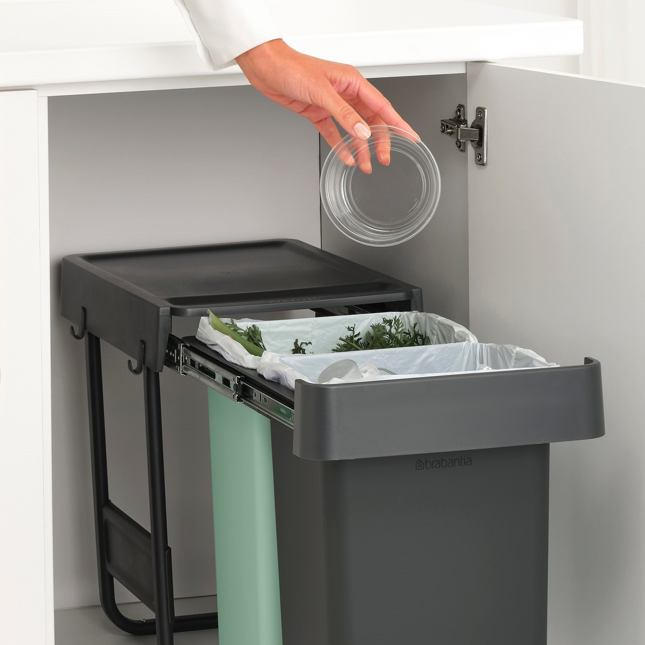 Einbaumülleimer SORT & GO 2x 15 l, dunkelgrau / jade green, Kunststoff, Brabantia