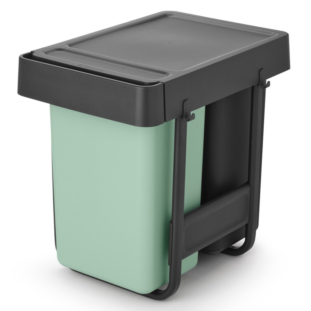 Einbaumülleimer SORT & GO 2x 15 l, dunkelgrau / jade green, Kunststoff, Brabantia