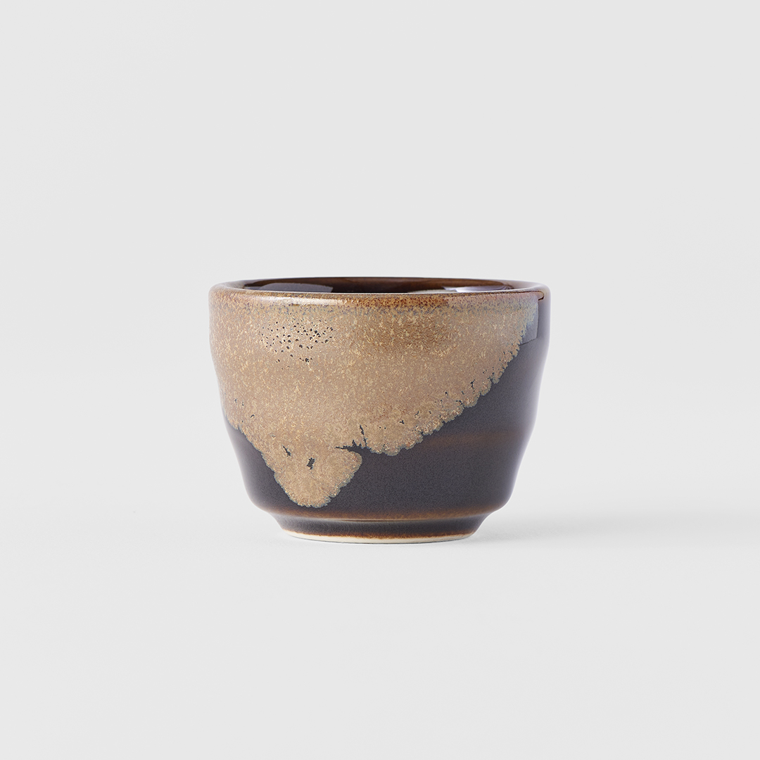 Sake Becher 30 ml, braun / schwarz, Keramik, MIJ