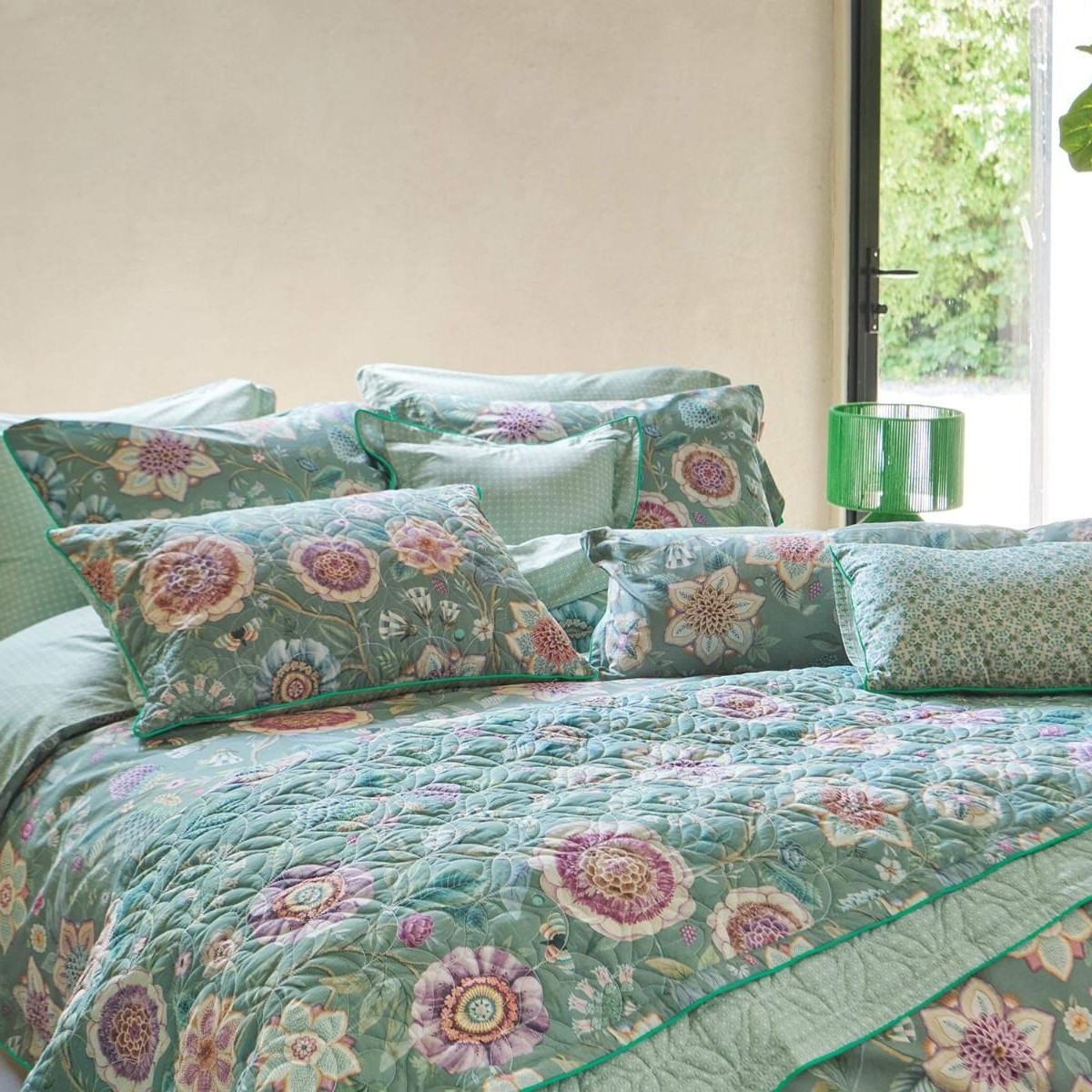 Bettwäsche Einzelbett VIVA LAS FLORES 140 x 200 cm, grün, Baumwollperkal, Pip Studio