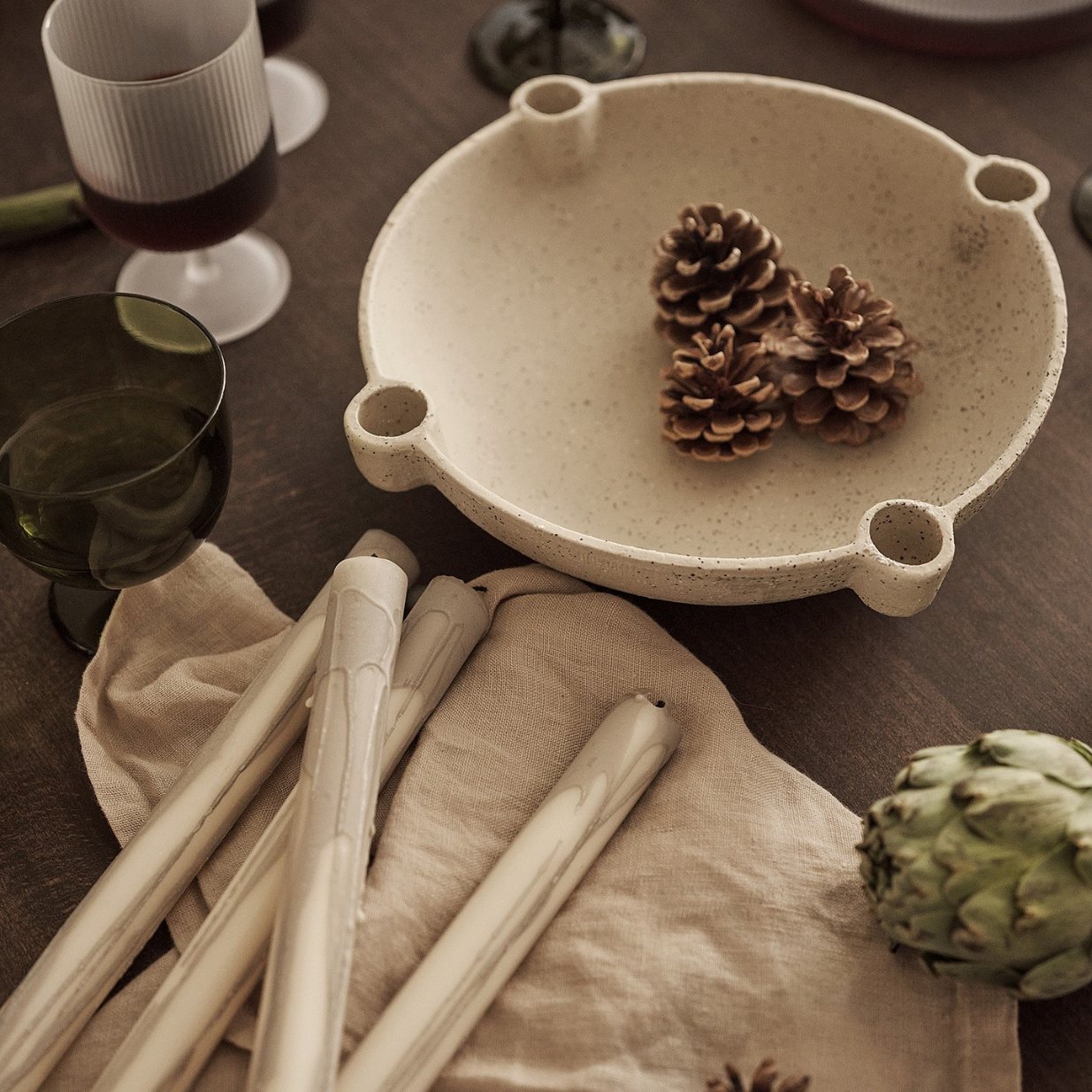 Stabkerzenhalter BOWL 27 cm, Sand, steingut, fest LIVING
