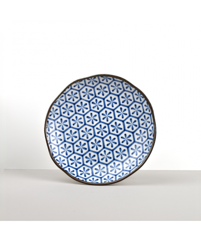 Dessertteller HEXAGON FLOWER INDIGO IKAT 23 cm, MIJ