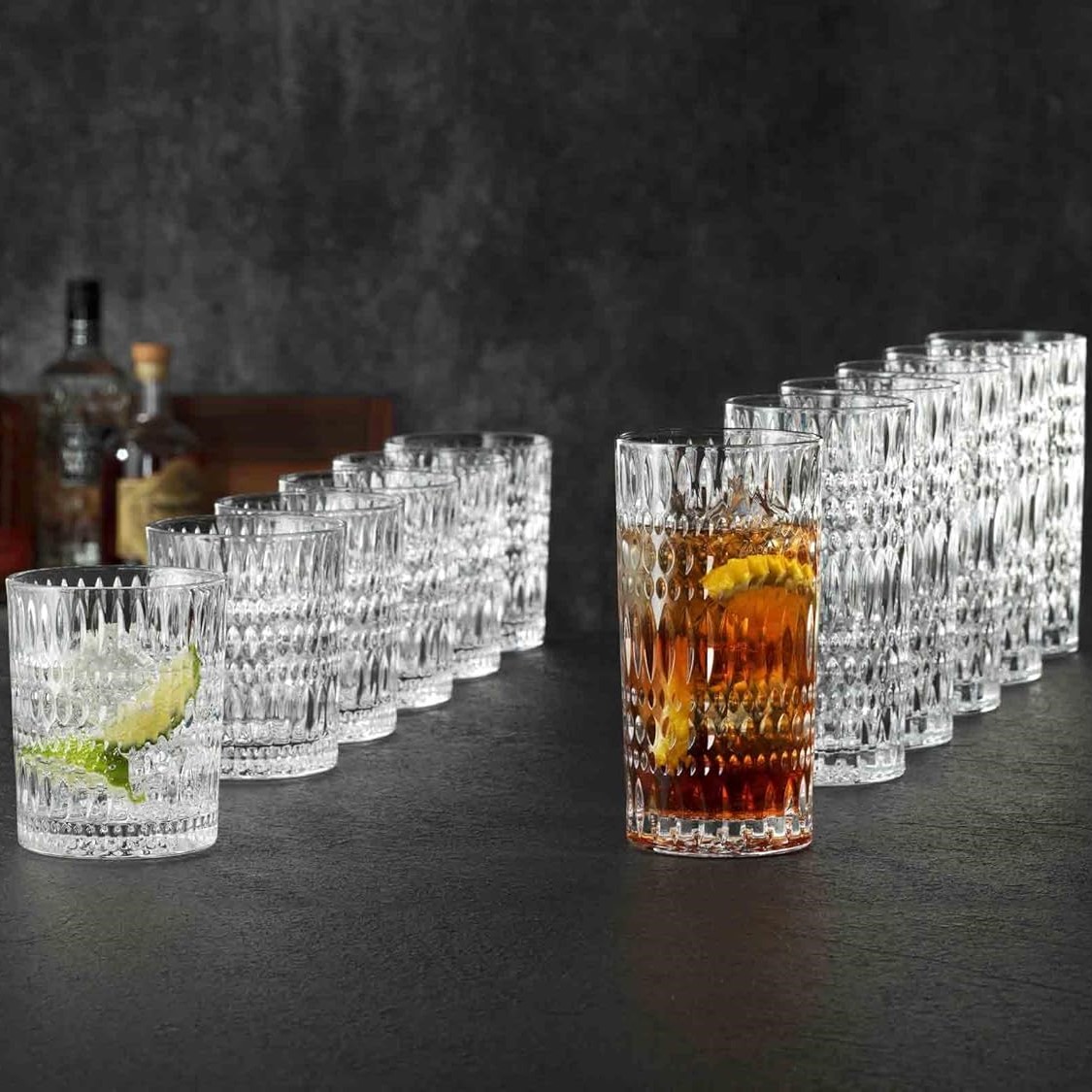 Longdrinkglas ETHNO, mit Whiskygläsern, set à 12 st, klar, glas, Nachtmann