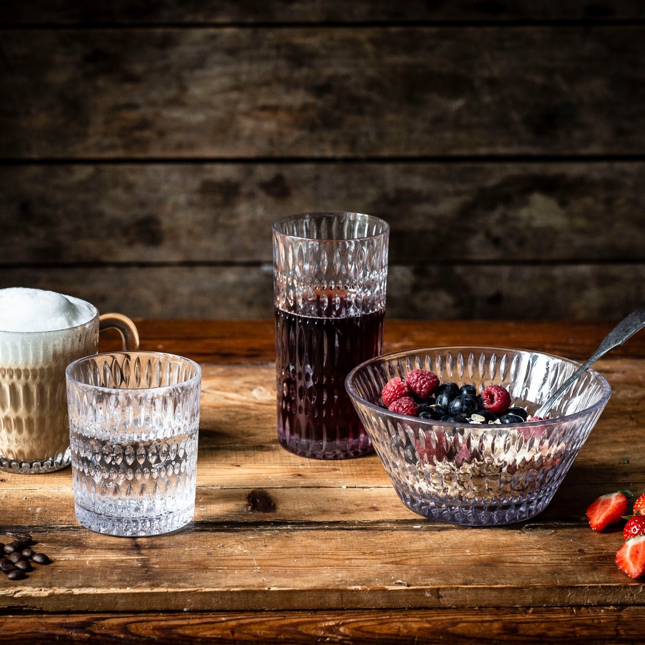 Longdrinkglas ETHNO, mit Whiskygläsern, set à 12 st, klar, glas, Nachtmann