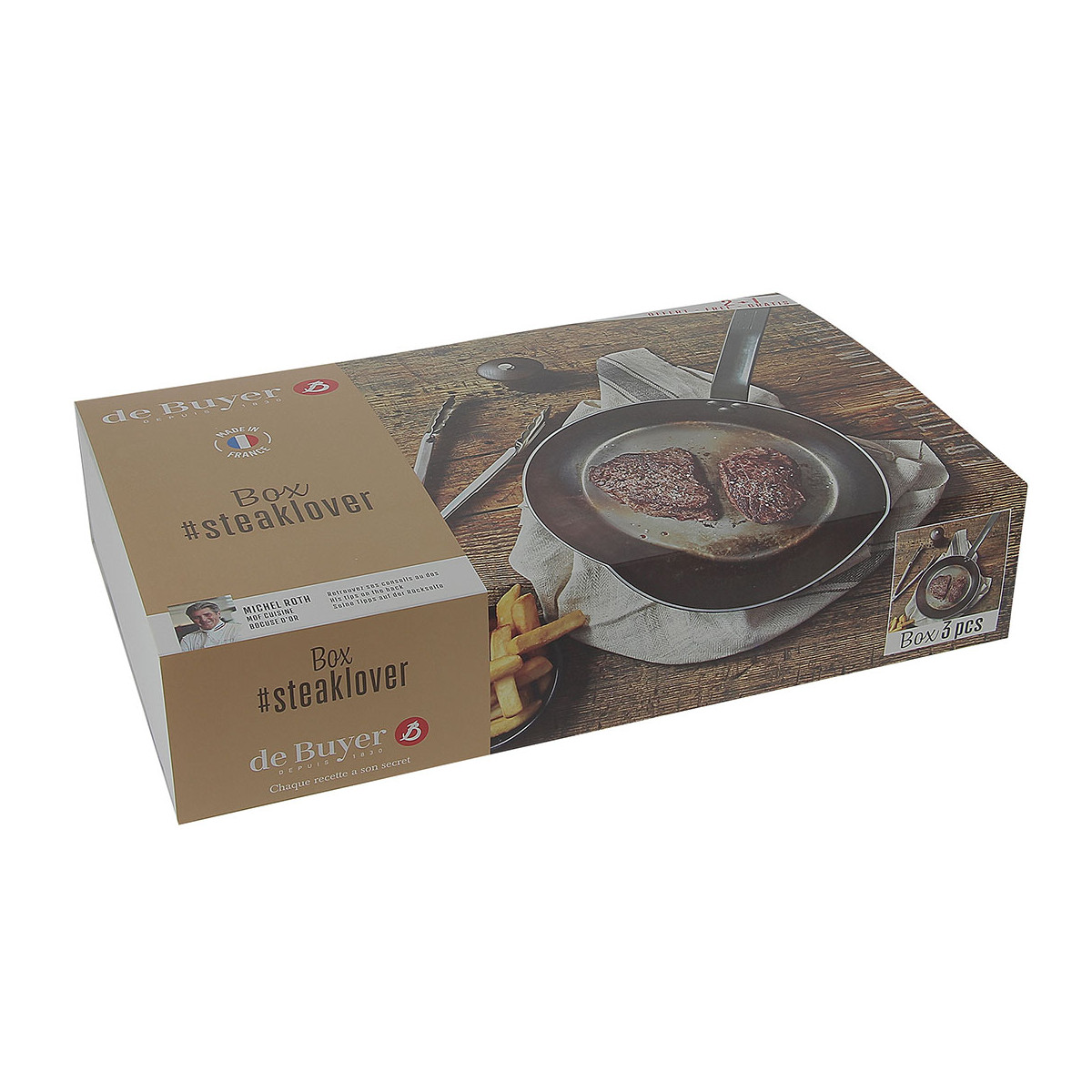 Steakpfanne MINERAL B 26 cm, mit Pfeffermühle und Küchenzange, de Buyer