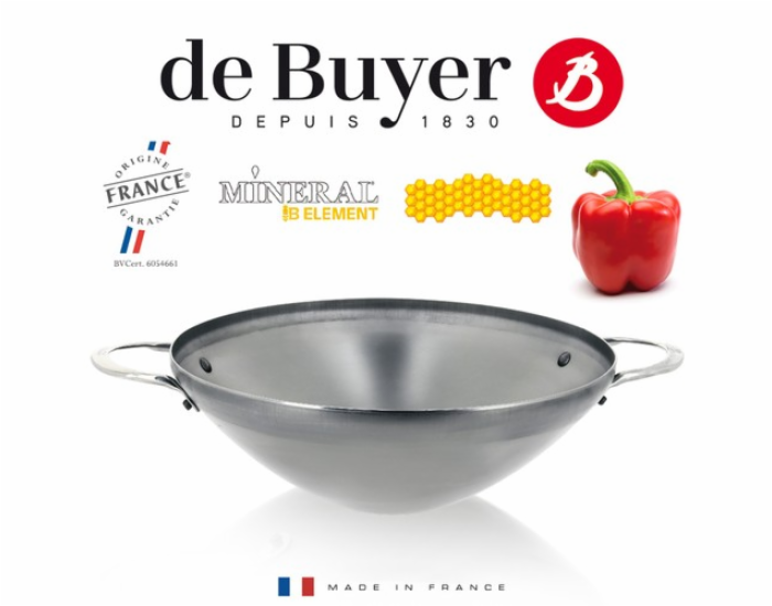Wok MINERAL B 32 cm, 2 Griffe, Stahl, de Buyer