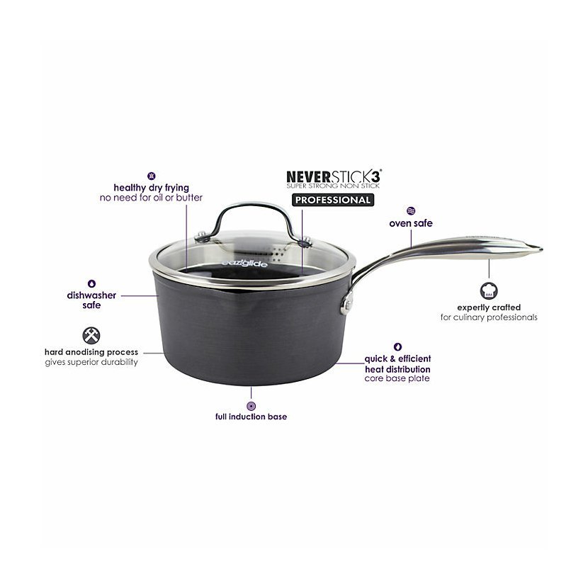 Stielkasserolle NEVERSTICK3 16 cm, 2 l, Aluminium, Eaziglide