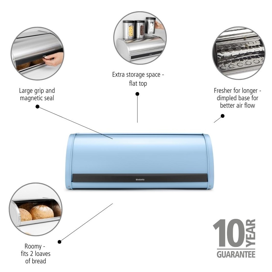 Rollbrotkasten ROLL TOP, hellblau, Edelstahl, Brabantia