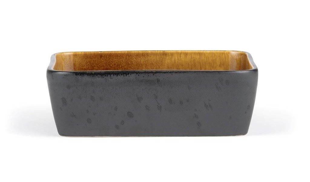 Auflaufform 19 x 14 cm, Schwarz/Bernstein, Steinzeug, Bitz