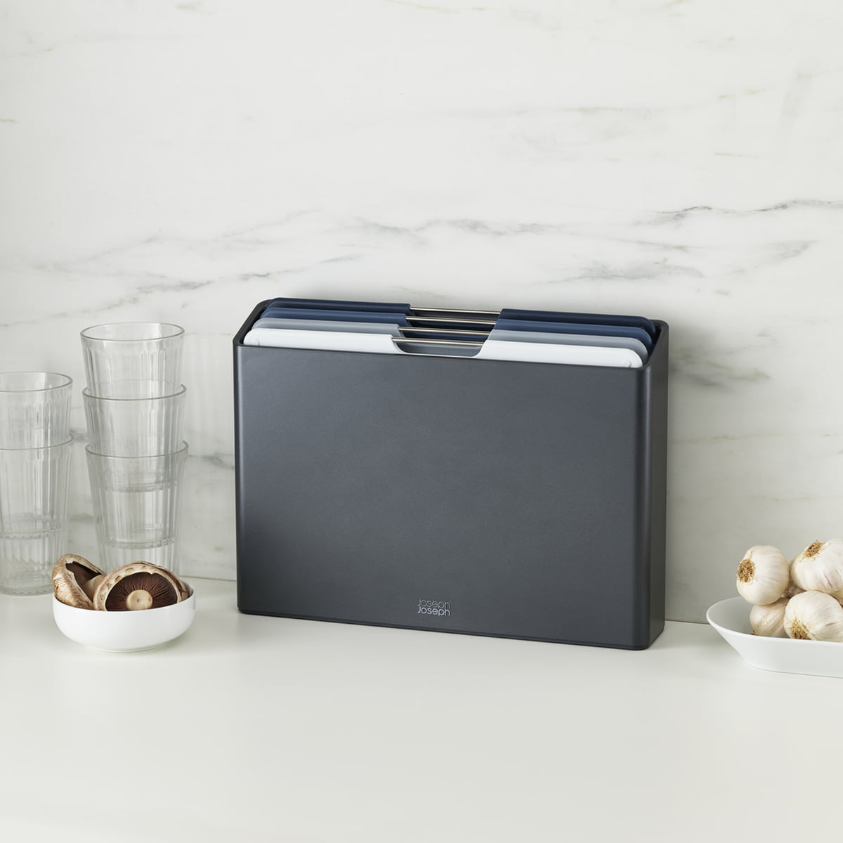 Schneidebrett Set FOLIO normal, 4-teilig, mit Ständer, grau, Joseph Joseph