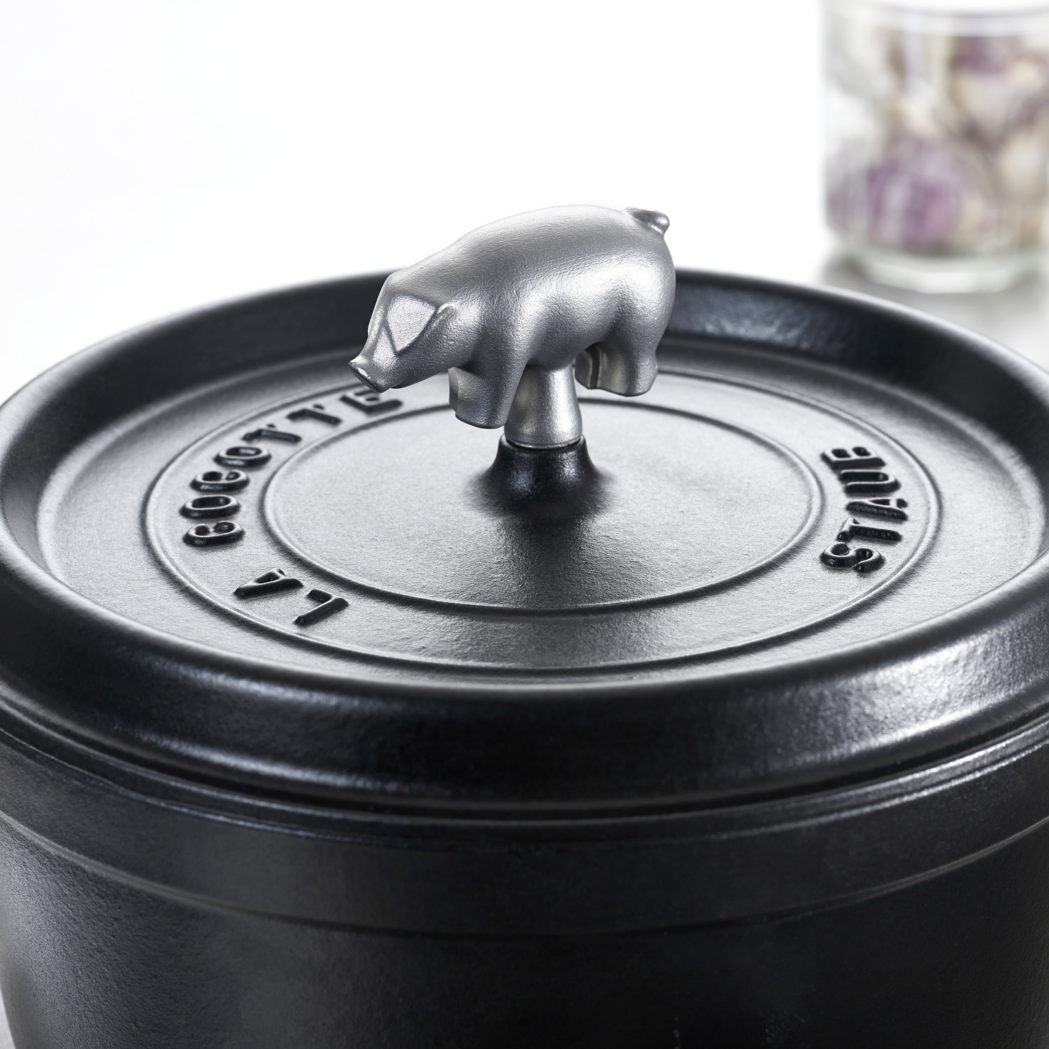 Deckelknauf Tierknopf SCHWEIN, Silber, Staub