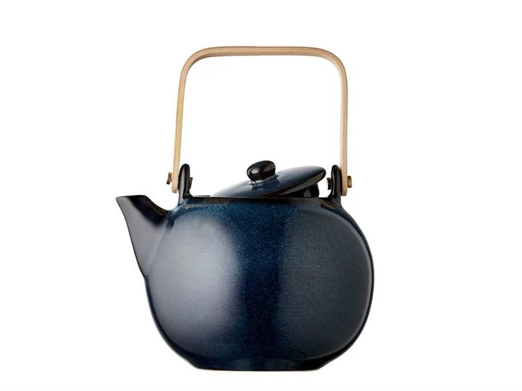 Teekanne 1,2 l, mit Holzgriff, blau, Bitz