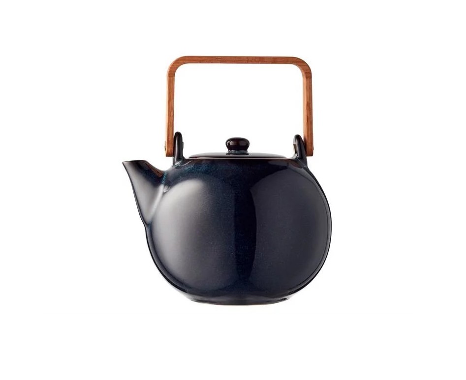 Teekanne 1,2 l, mit Holzgriff, blau, Bitz