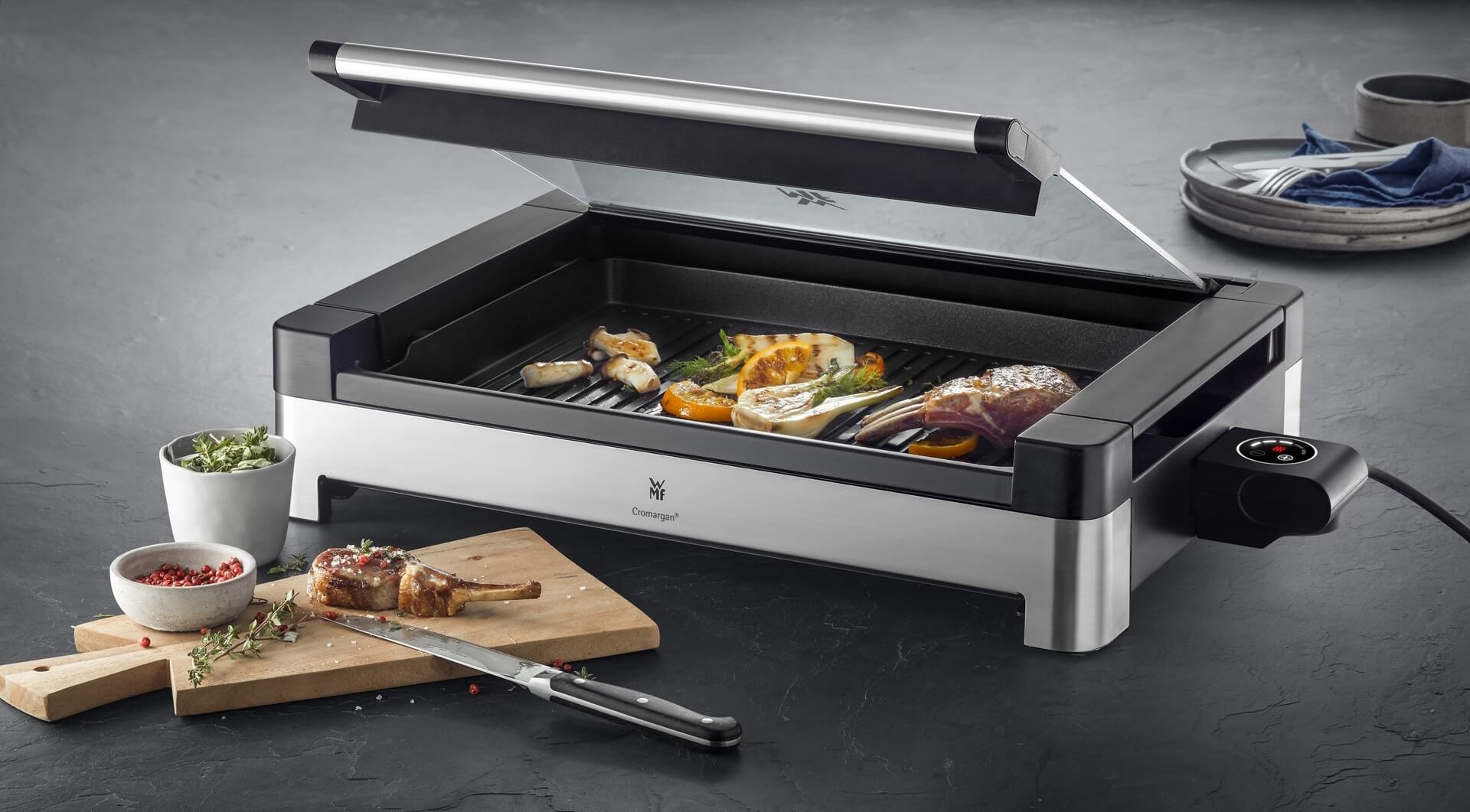 Elektro Tischgrill LONO, mit Glasdeckel, WMF