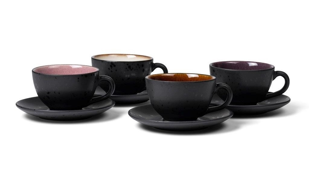 Teetasse mit Untertasse, 4er-Set, 240 ml, schwarz/mix, Bitz