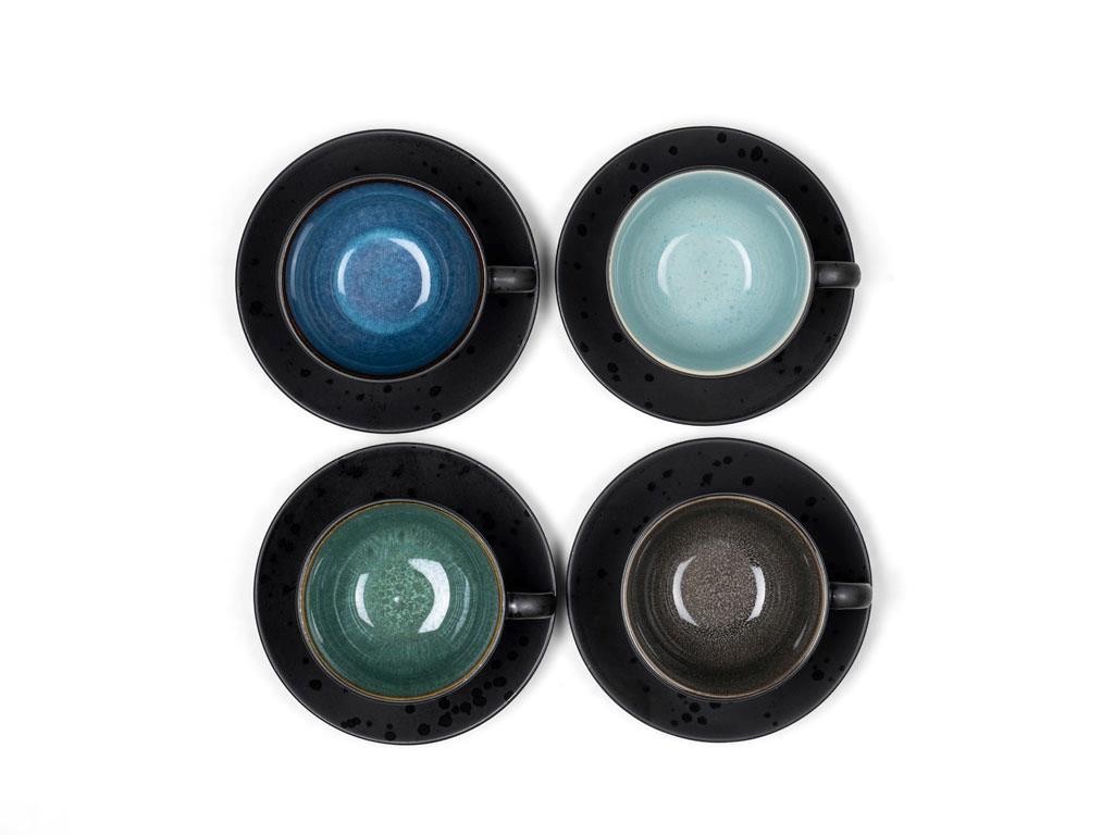 Teetasse mit Untertasse, 4er-Set, schwarz, Bitz