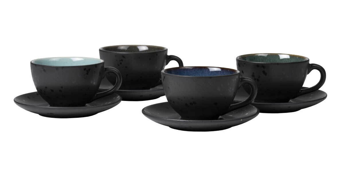 Teetasse mit Untertasse, 4er-Set, schwarz, Bitz