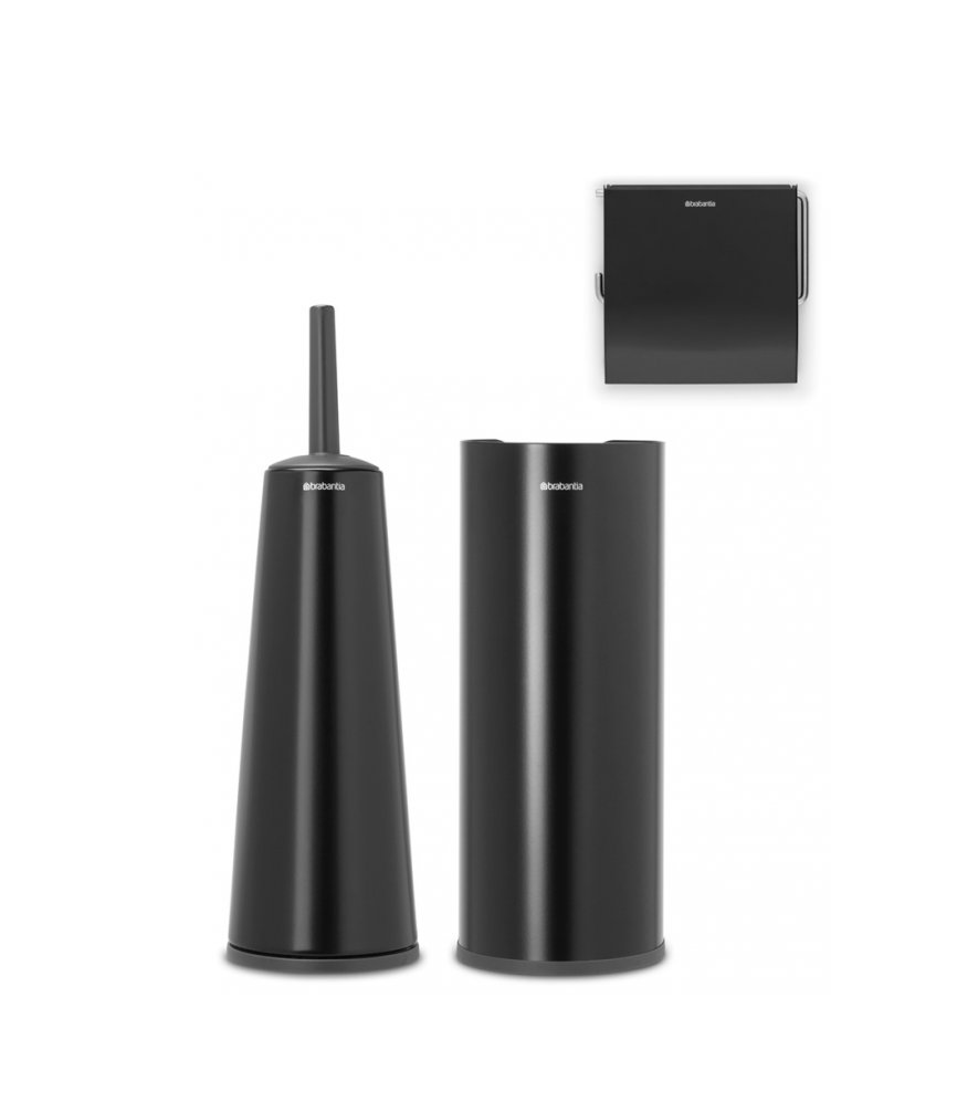 WC-Bürstengarnitur, Toilettenpapierhalter und Ersatzrollenständer Set RENEW, schwarz, Brabantia