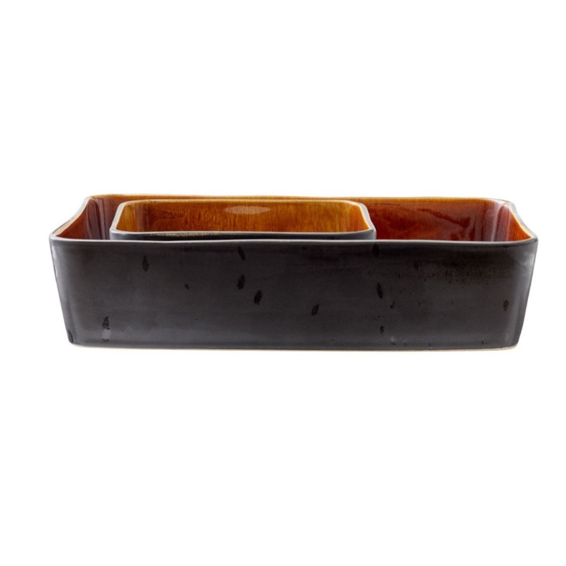 Auflaufform, 2er-Set, rechteckig, schwarz/amber, Bitz