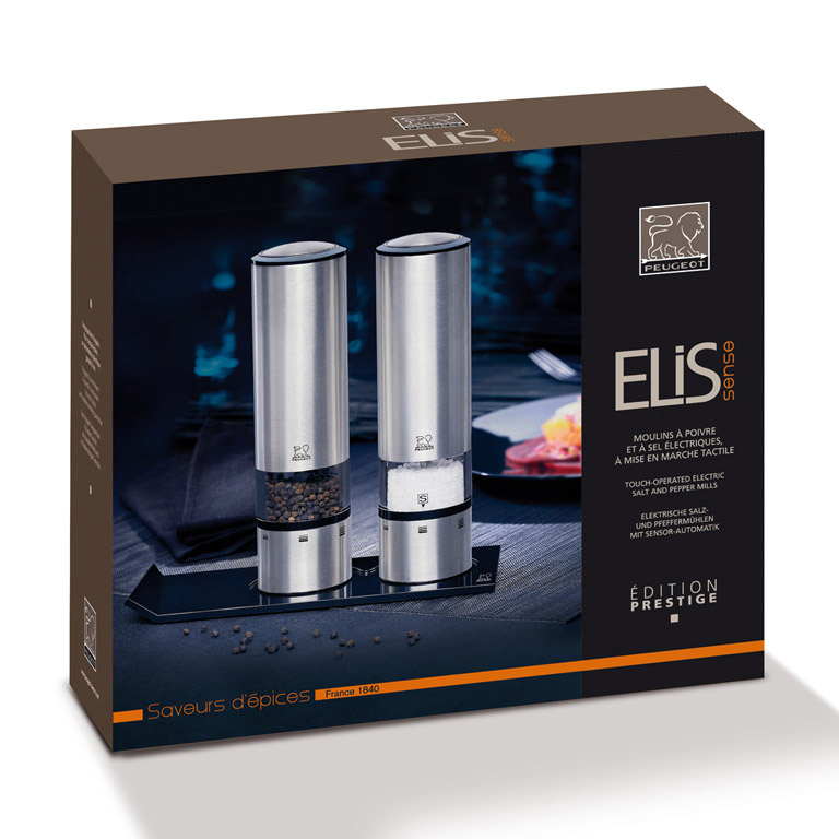 Salz- und Pfeffermühle Set elektrisch ELIS SENSE DUO, 2er-Set, mit Ständer, Peugeot