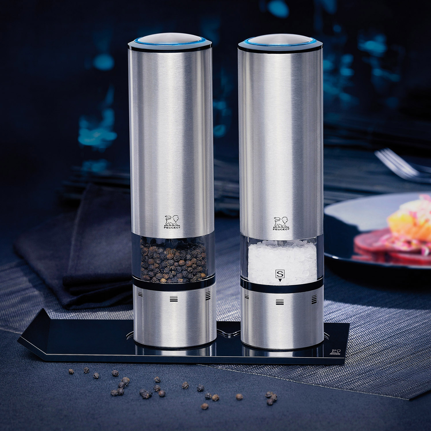 Salz- und Pfeffermühle Set elektrisch ELIS SENSE DUO, 2er-Set, mit Ständer, Peugeot