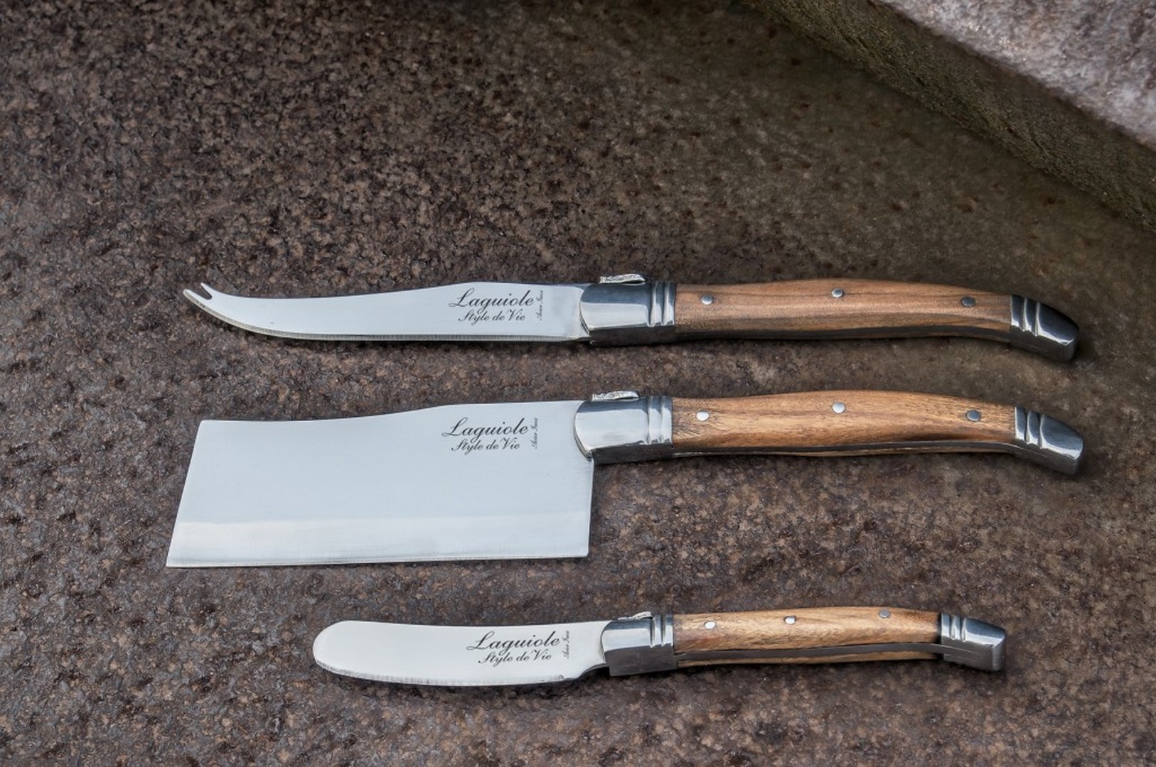 Käsemesser LAGUIOLE LUXURY, 3er-Set, Geschenkset, Olivenholz-Griff, Laguiole