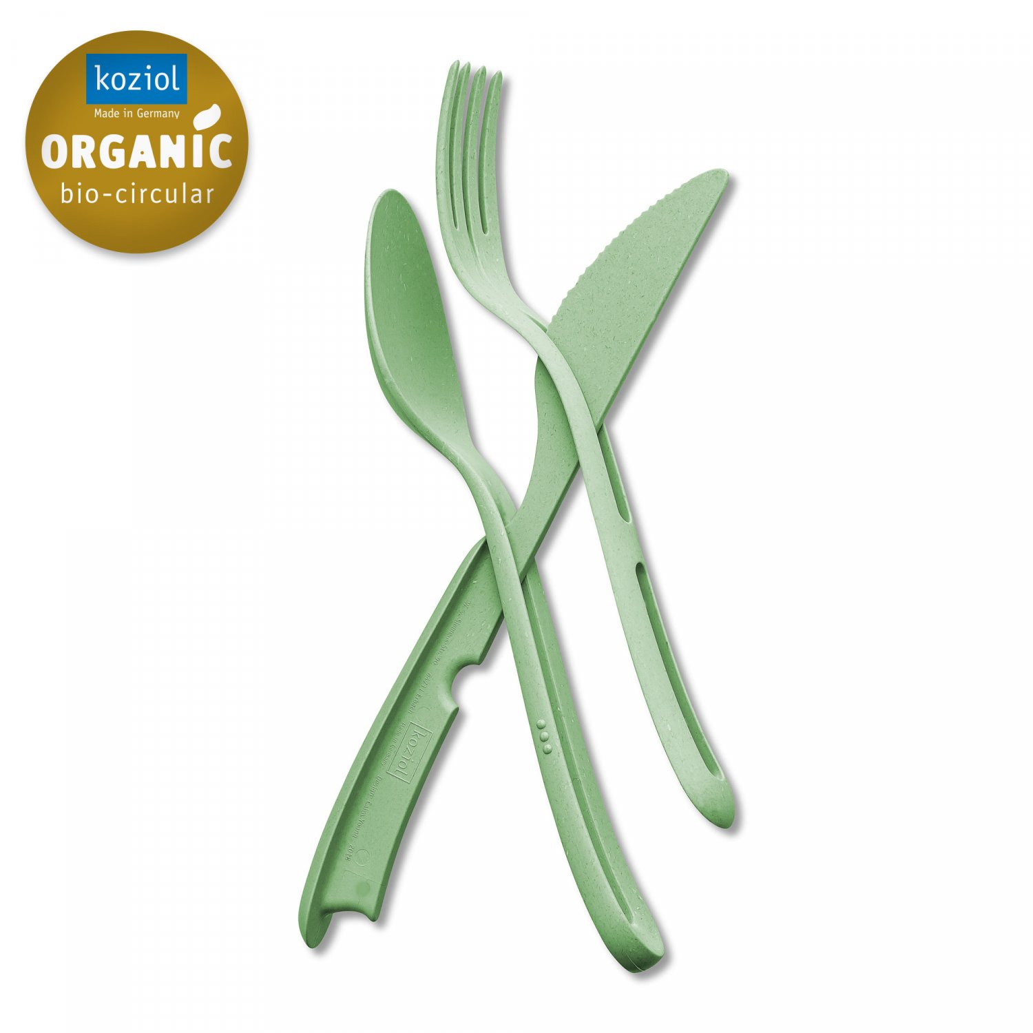 Reisebesteck KLIKK, 3-teilig, Natural Blattgrün, Koziol