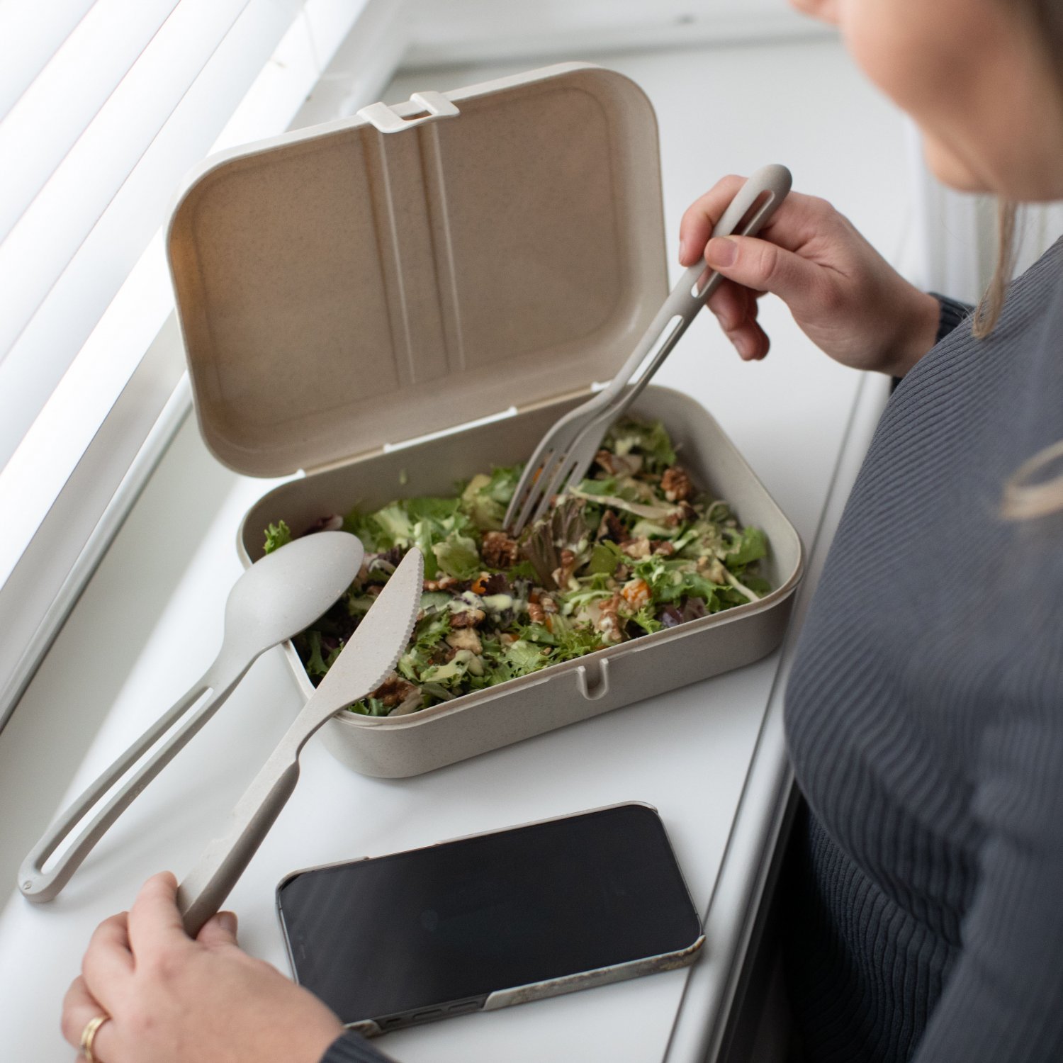Reisebesteck KLIKK, 3-teilig, Natural Blattgrün, Koziol