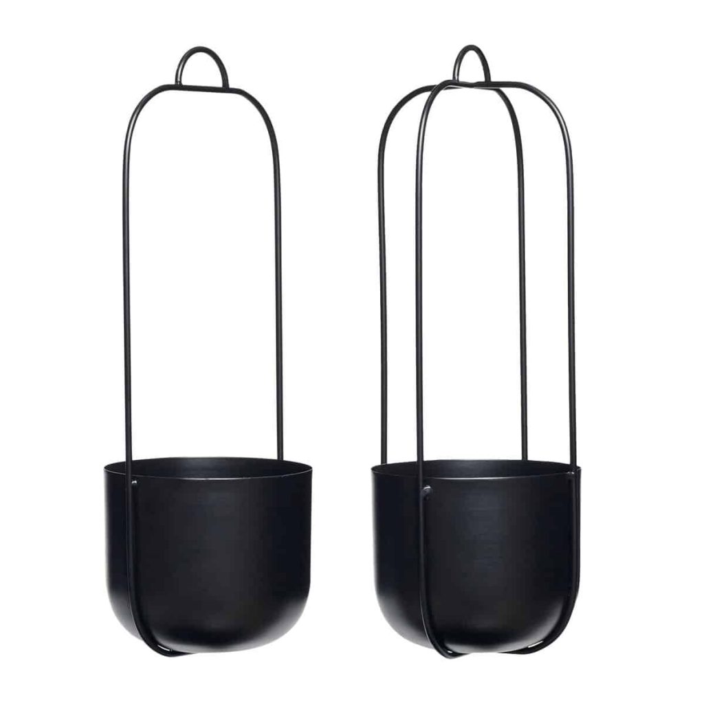 Hängetopf LOTUS 44 cm, 2er-Set, schwarz, Eisen, Hübsch
