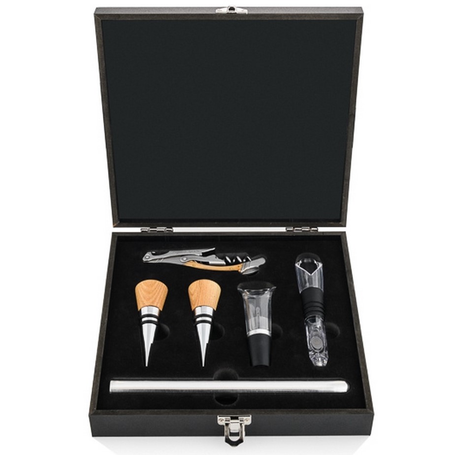 Weinzubehörset LUXURY, 6-teilig, Geschenkbox, Stahl und Eichenholz, Laguiole