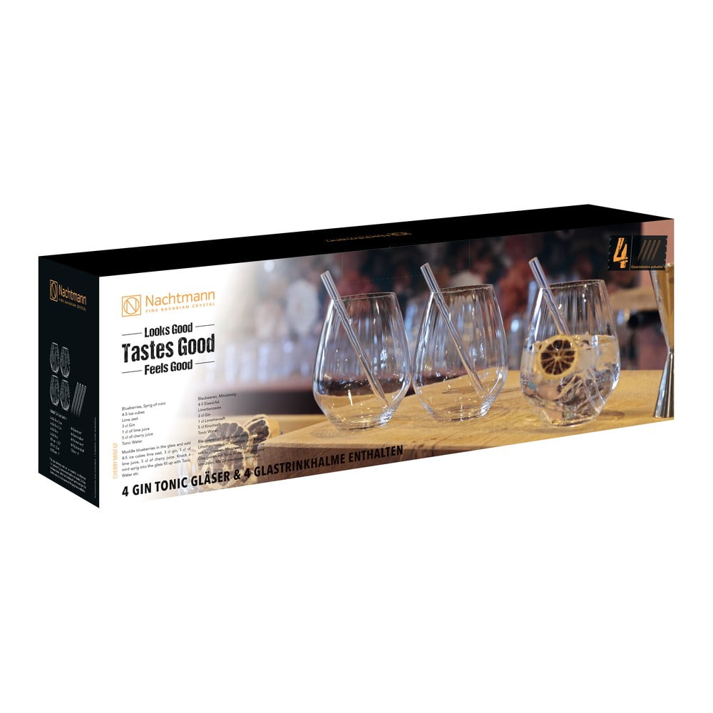 Gin & Tonic Glas TASTES GOOD mit Trinkhalmen, 4er-Set, 625 ml, Nachtmann