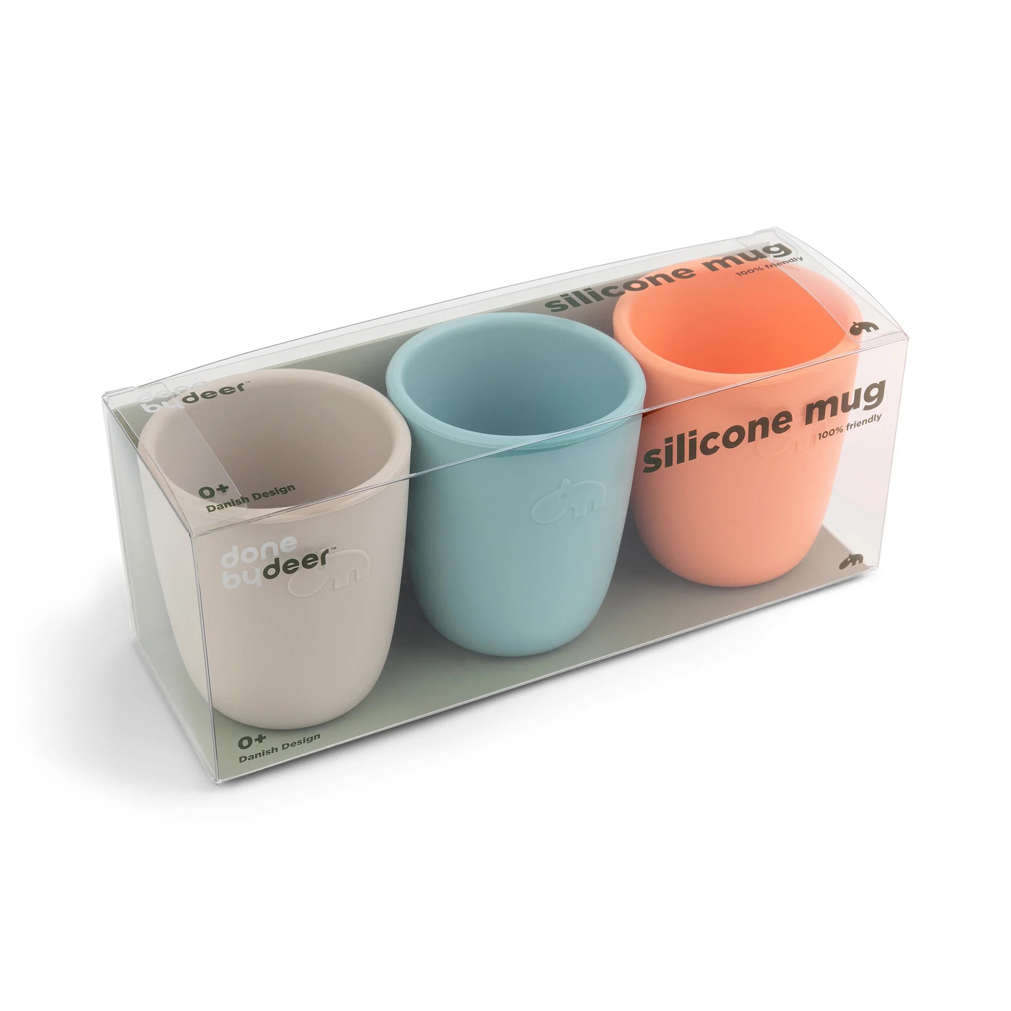 Kinderbecher, 3er-Set, 160 ml, blau/coral/beige, Silikon, Done by Deer