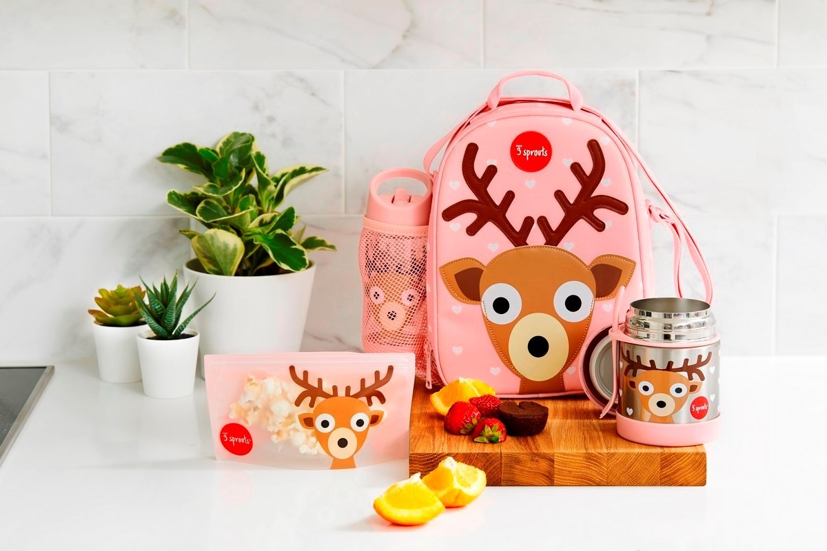 Kinderflasche mit Trinkhalm DEER 350 ml, rosa, 3 Sprouts