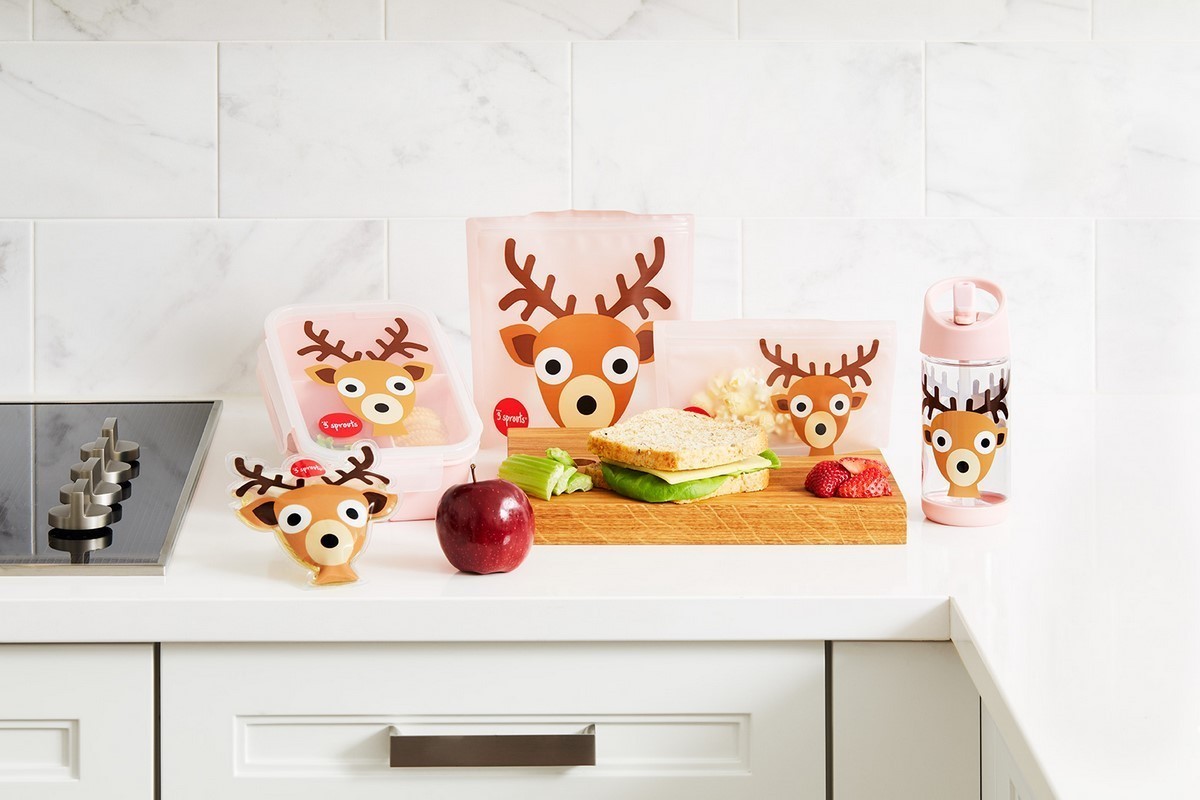 Kinderflasche mit Trinkhalm DEER 350 ml, rosa, 3 Sprouts
