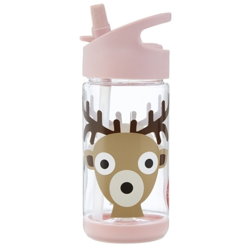 Kinderflasche mit Trinkhalm DEER 350 ml, rosa, 3 Sprouts