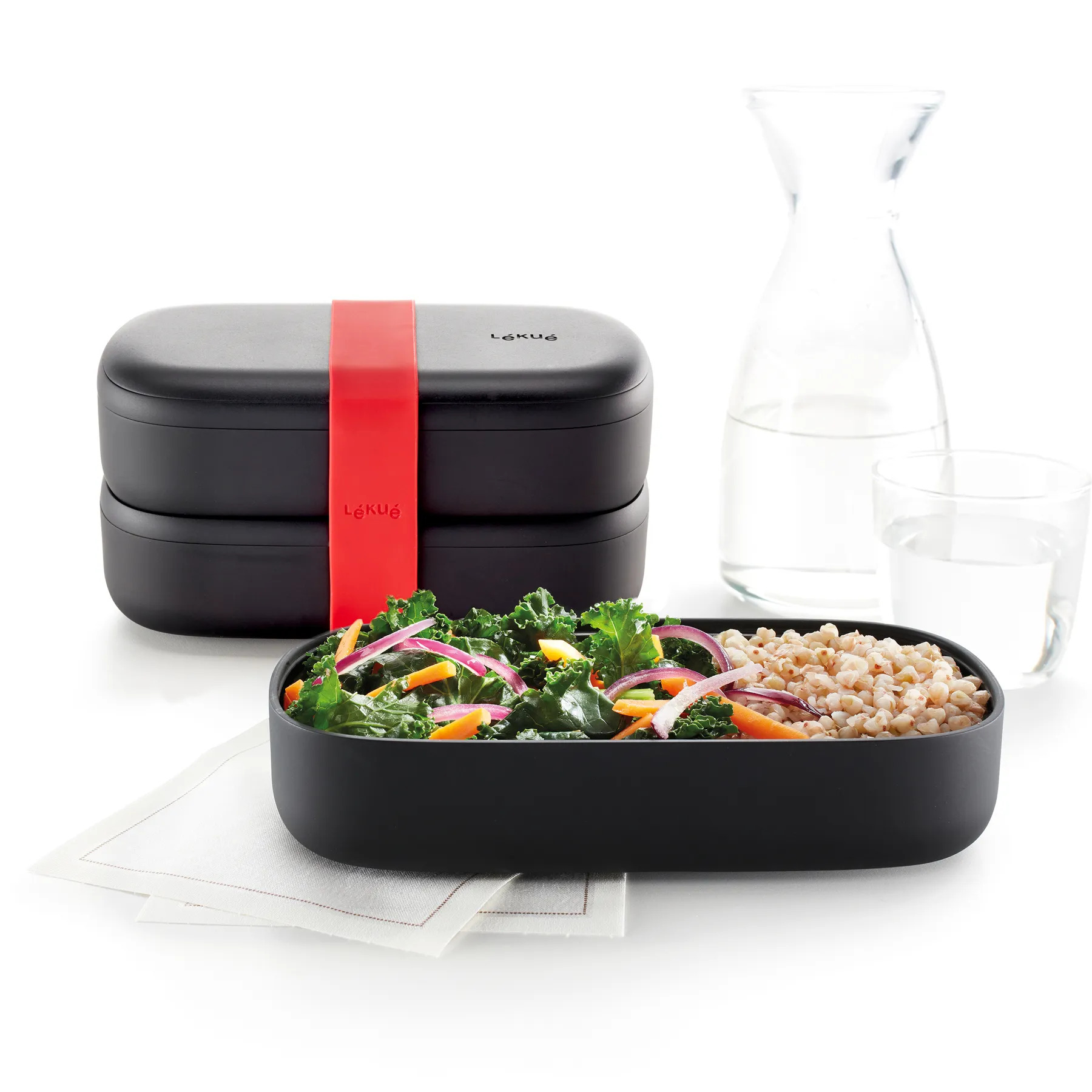 Lunchbox TO GO 2 x 500 ml, doppelt, schwarz, Lékué