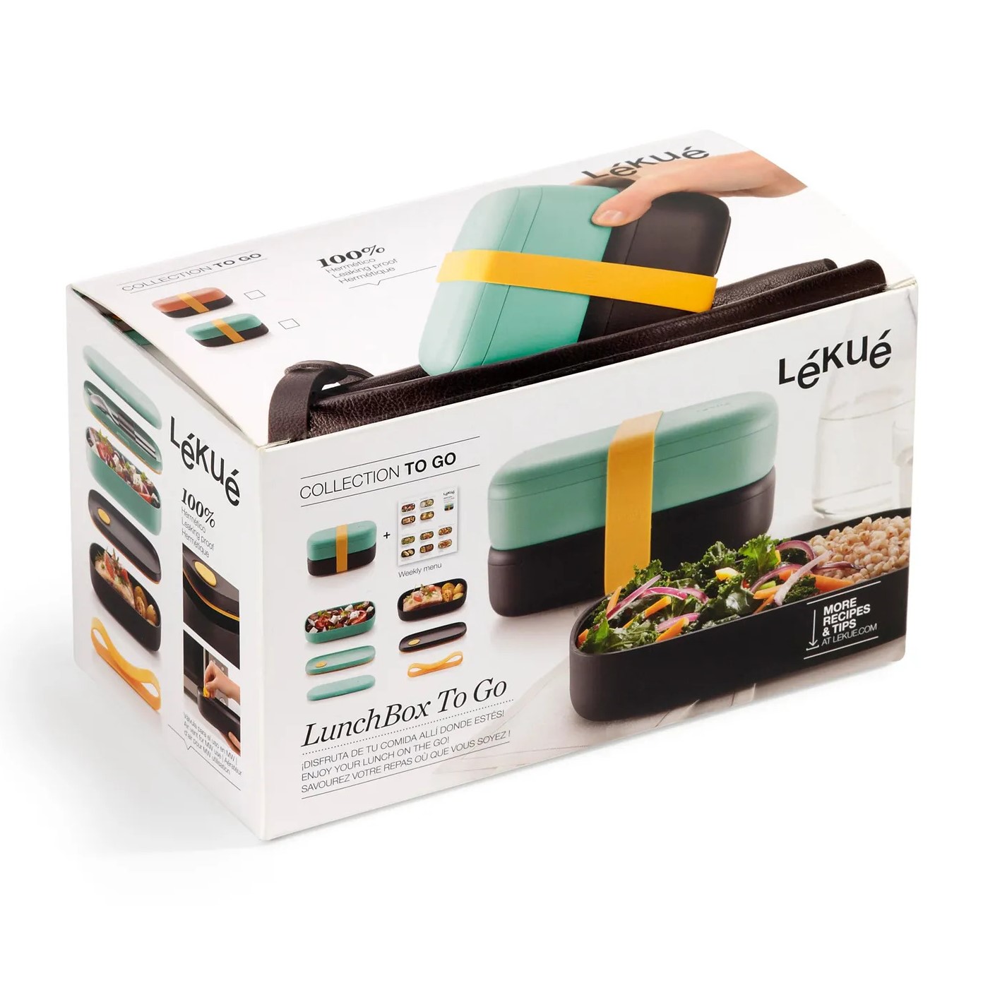 Lunchbox TO GO 2 x 500 ml, doppelt, türkis/schwarz, Lékué
