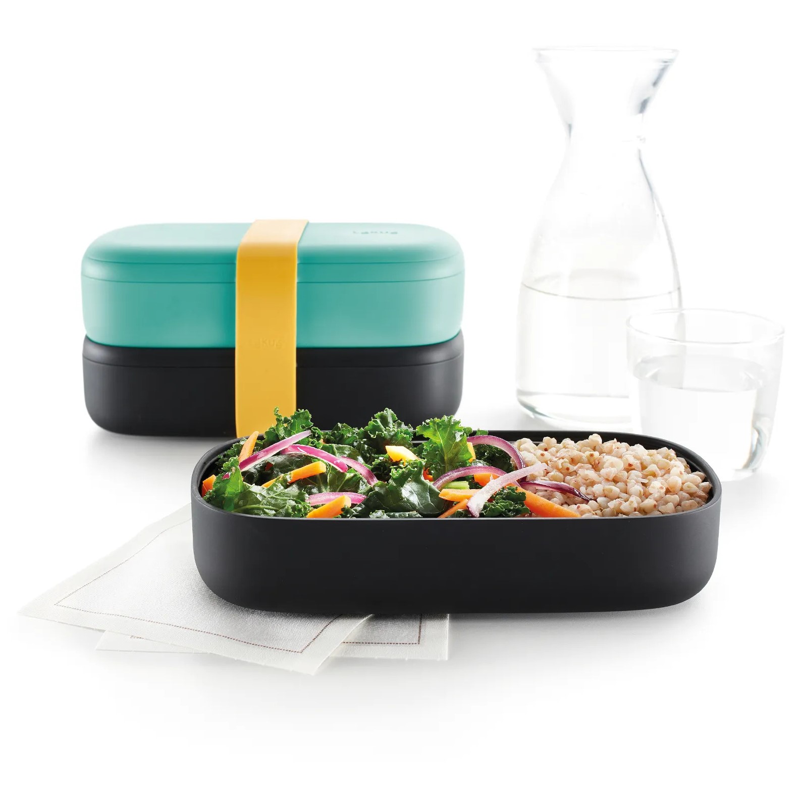 Lunchbox TO GO 2 x 500 ml, doppelt, türkis/schwarz, Lékué