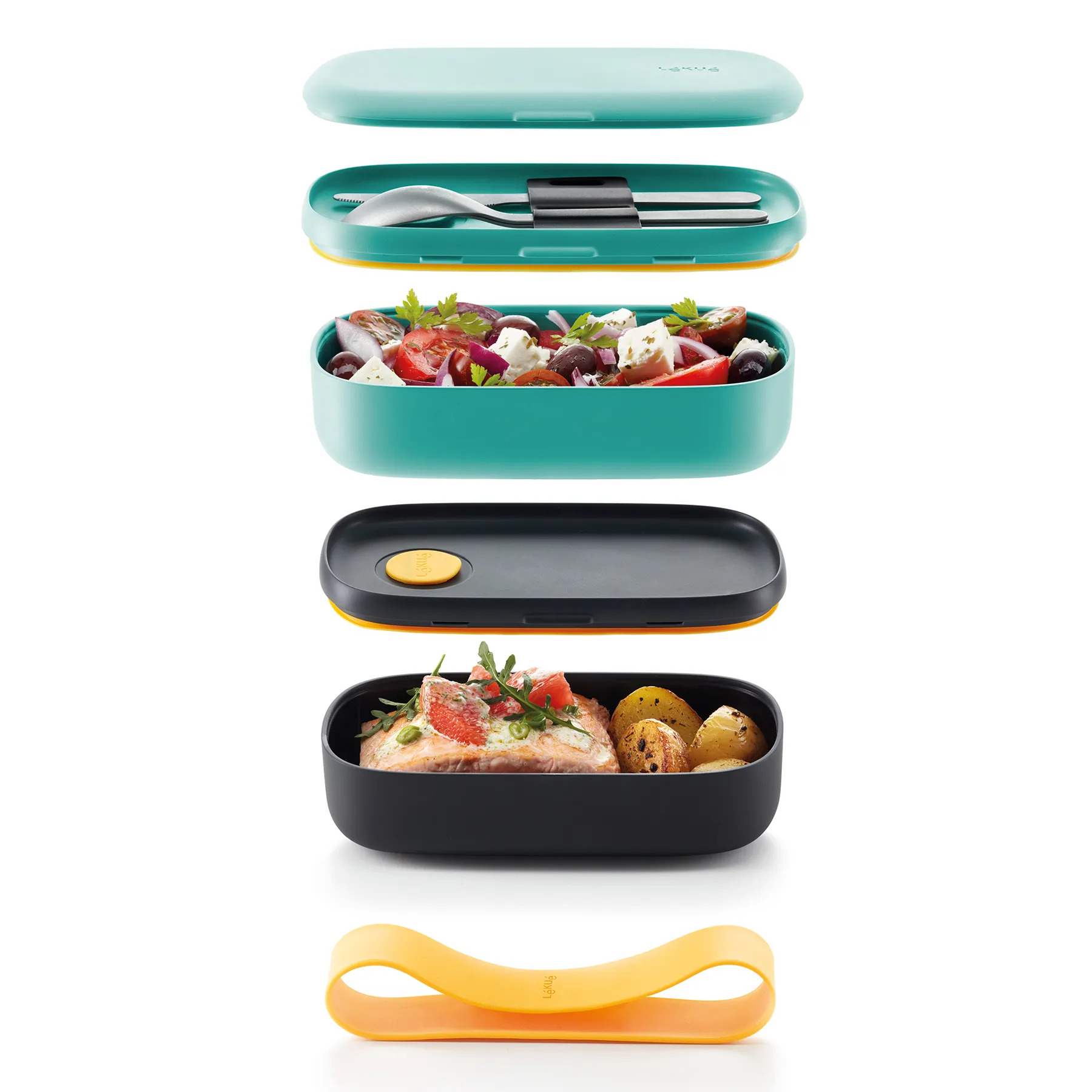 Lunchbox TO GO 2 x 500 ml, doppelt, türkis/schwarz, Lékué