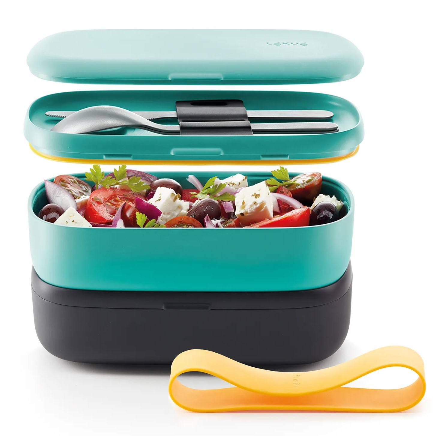Lunchbox TO GO 2 x 500 ml, doppelt, türkis/schwarz, Lékué